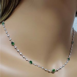 14k White Gold Lab Diamonds By The Yard Necklace with Diffused Emeralds